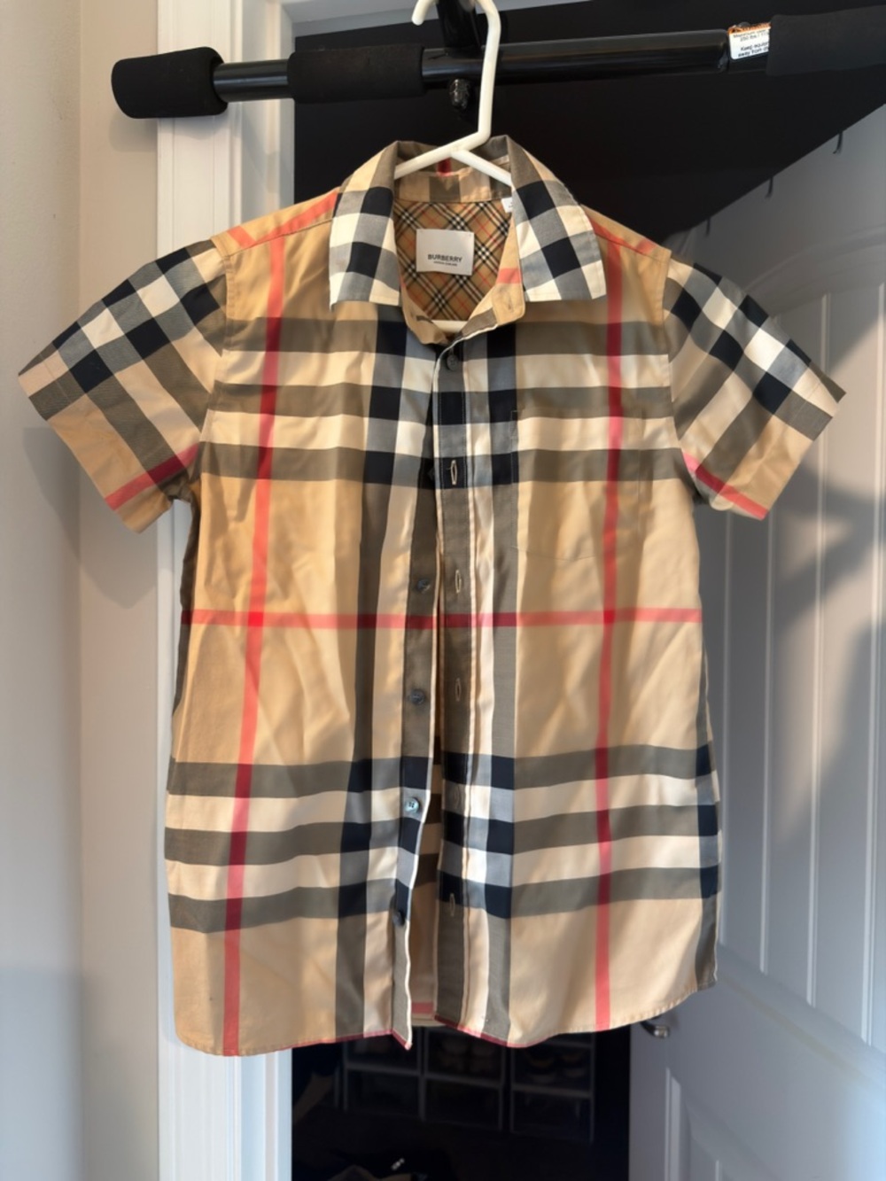 Burberry Beige Vintage Check Short Sleeve Button-Down Shirt